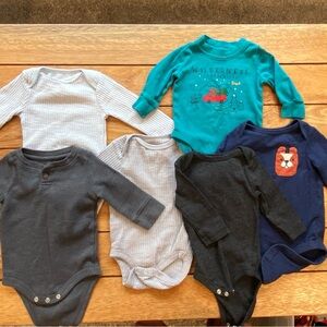 3M baby boy long sleeve tops, 3 waffle knit and 3 soft cotton ￼